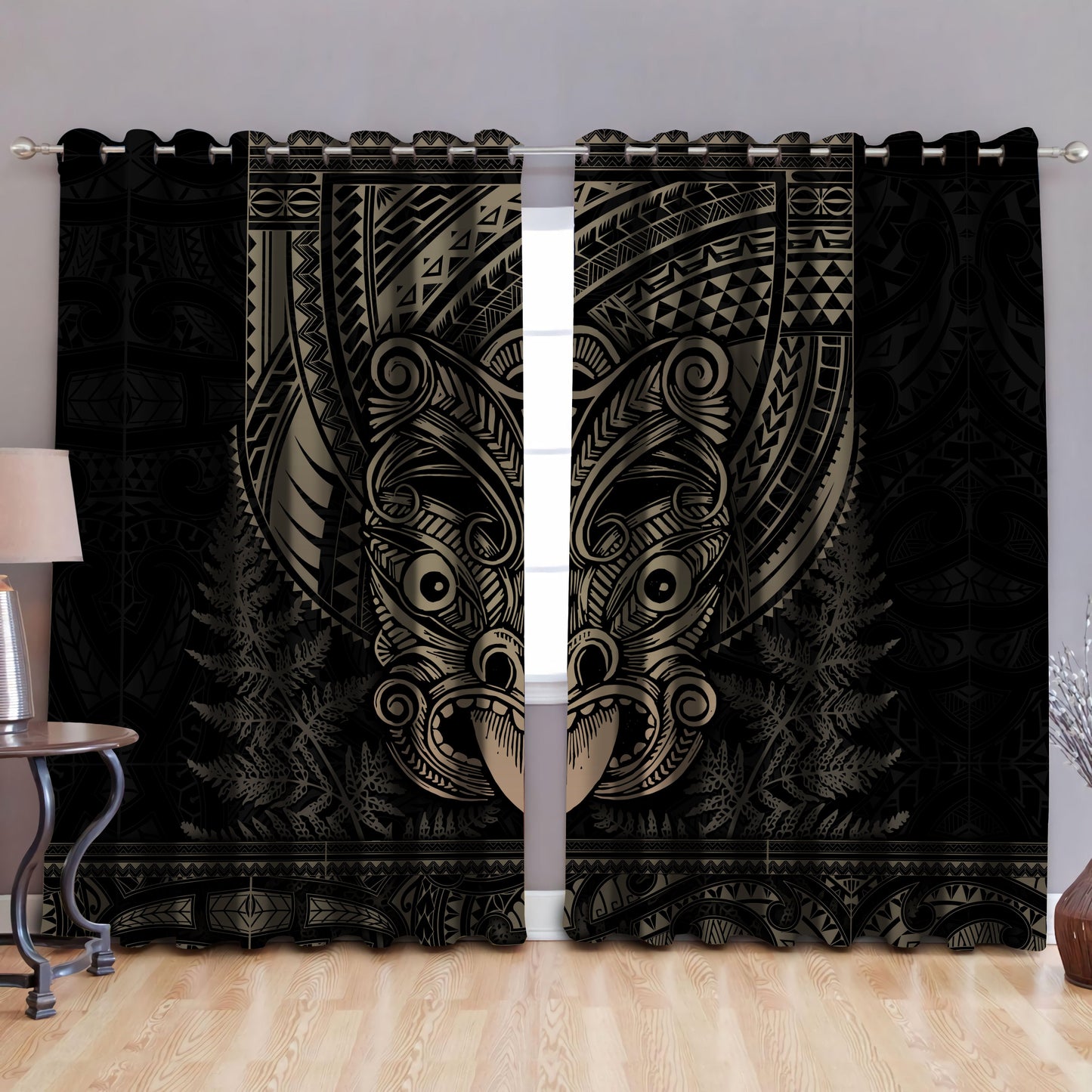 Maori Haka Dance Brown Curtain TN TNA15072101.S3