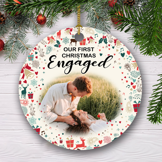 Our First Christmas Engaged Customized Ornament Christmas Gift For Couple Home Decor