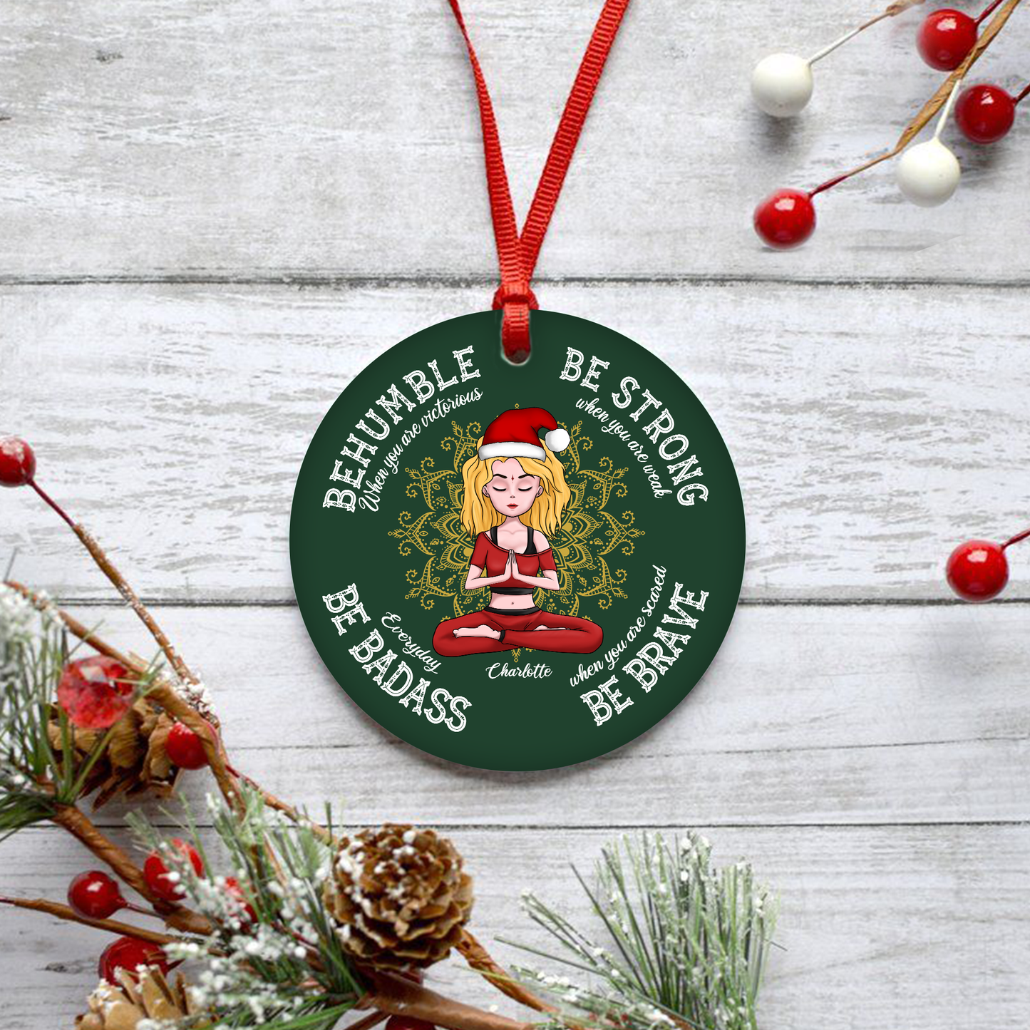 Be Humble Be Badass - Personalized Ceramic Ornament - Christmas Gift For Yoga Lover