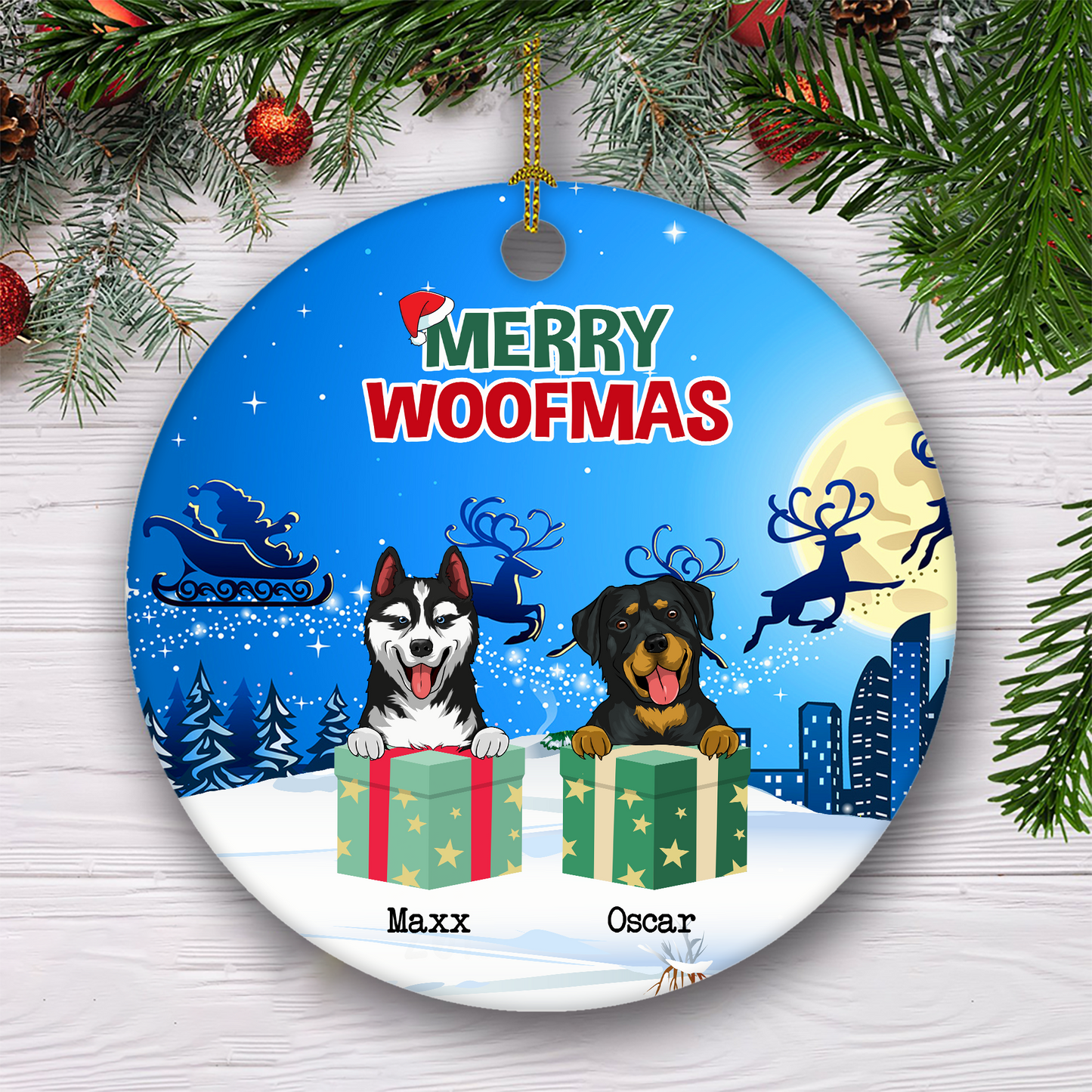 Merry Woofmas Customized Dog Breeds Ornament, Christmas Gifts For Dog Lovers