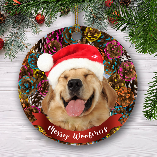 Merry Woofmas Customized Dog Photo Ornament, Christmas Gifts For Dog Lovers