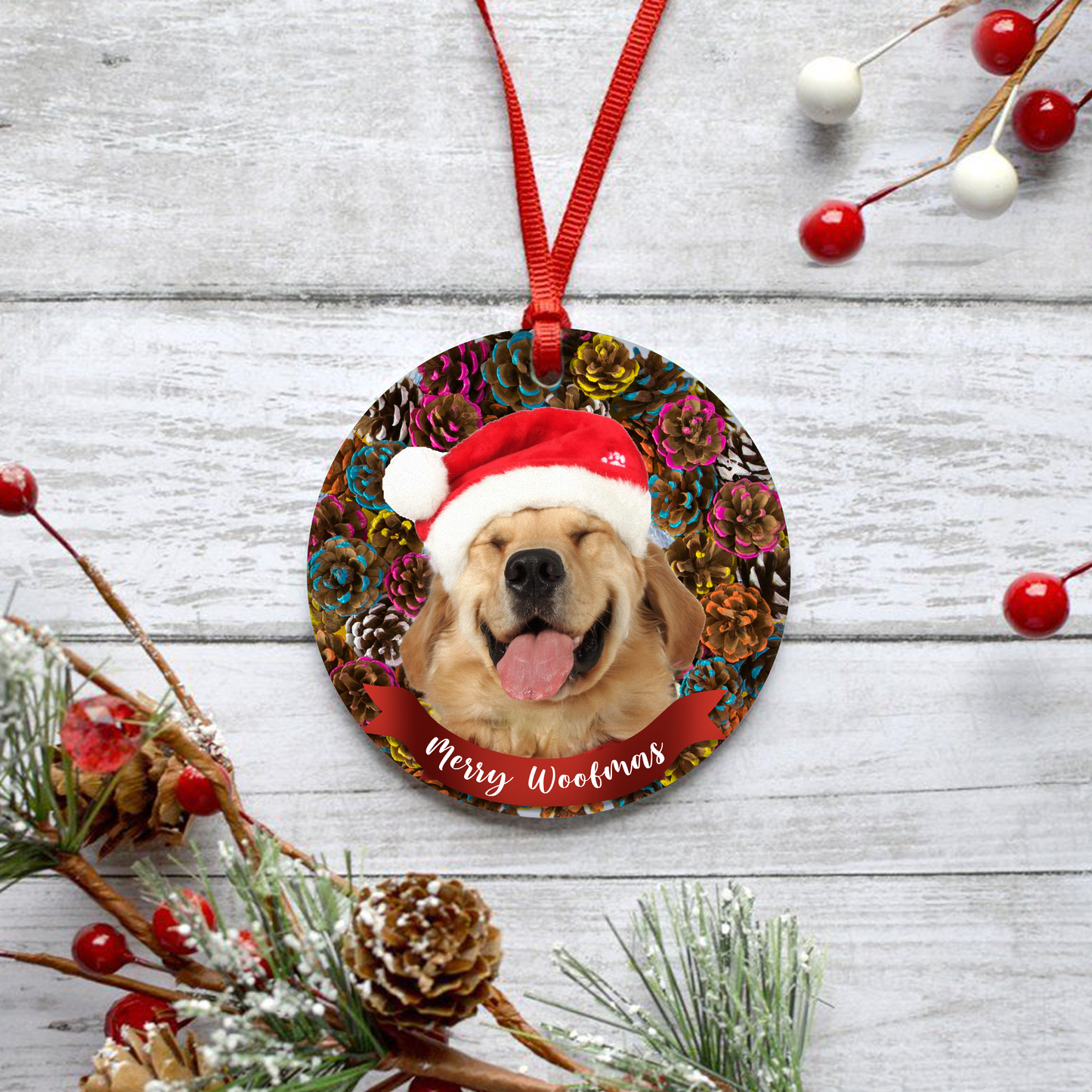 Merry Woofmas Customized Dog Photo Ornament, Christmas Gifts For Dog Lovers