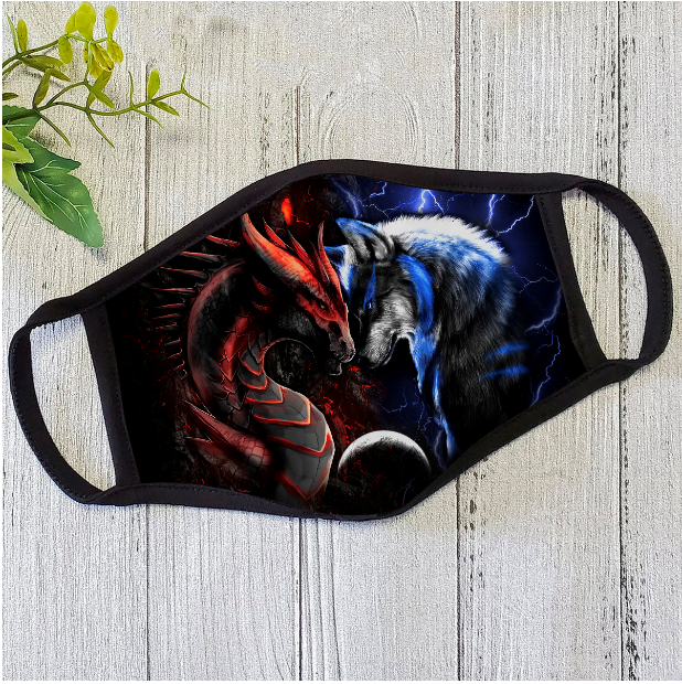 Dragon Mask Red And Blue Dragon And Wolf Polyblend Face Mask HG