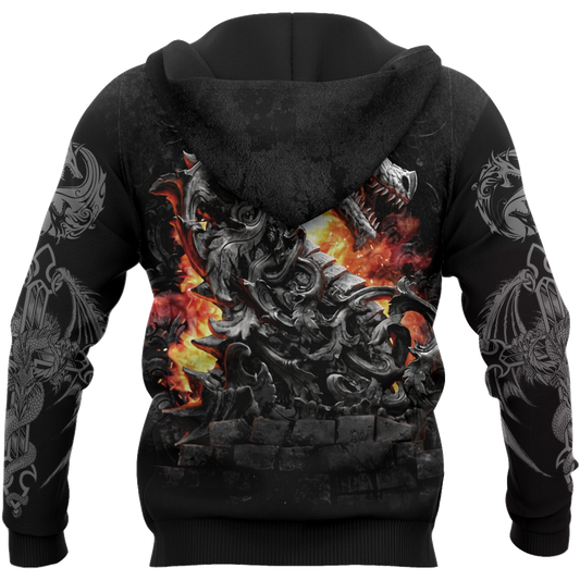 3D Armor Tattoo and Dungeon Dragon Hoodie HAC140103-Apparel-NM-Hoodie-S-Vibe Cosy™