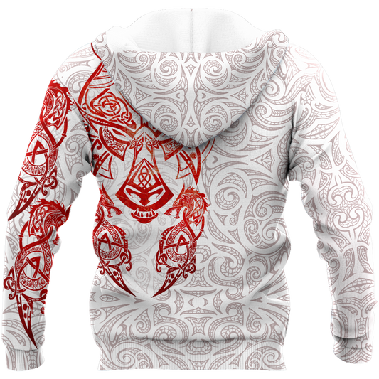 Red & White Viking Tattoo Dragon Hoodie T Shirt For Men and Women HAC150605-NM-Apparel-NM-Hoodie-S-Vibe Cosy™