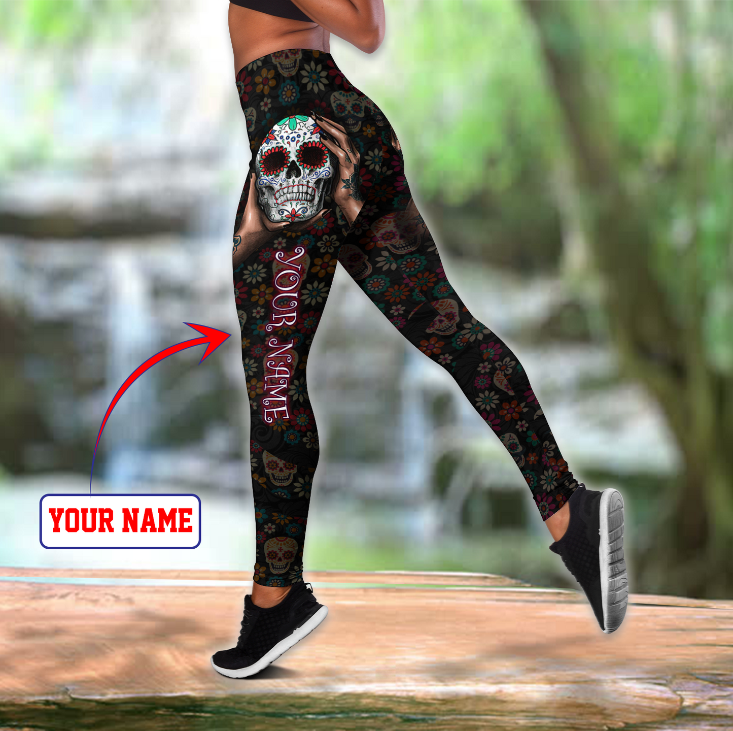 Customize Name Sugar Skull Hollow Tank Top And Legging Outfit