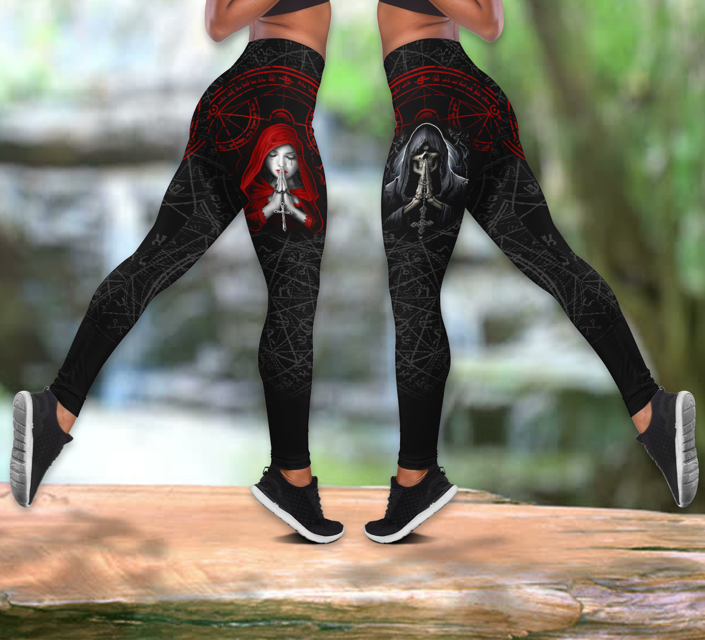 Angel And Demon Combo Hollow Tank Top And Legging Outfit MH210920