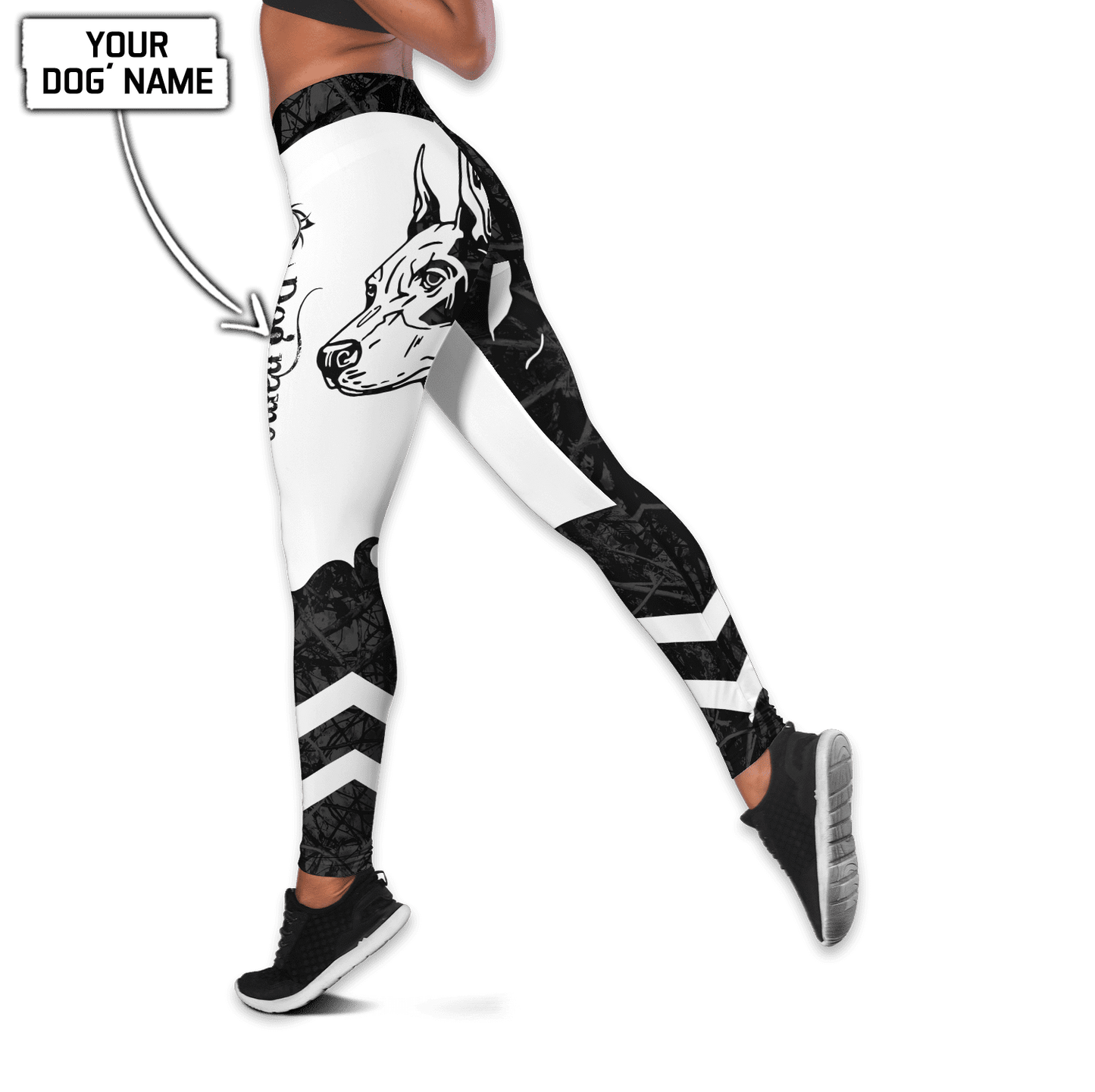 Premium Doberman Pinscher Black Tattoos Legging + Hollow Tank Combo
