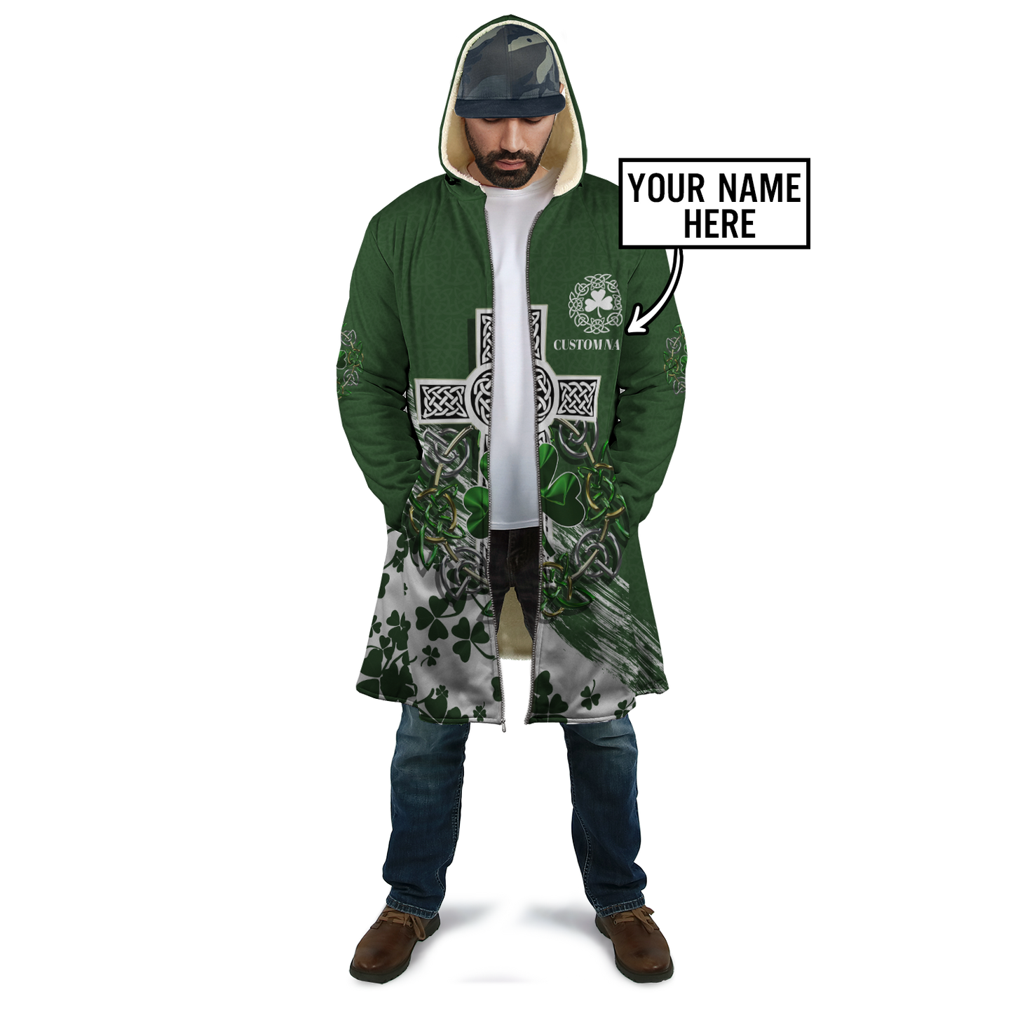 Premium Unisex Hoodie Custom Name Irish St.Patrick Day The Cross And Shamrock ML