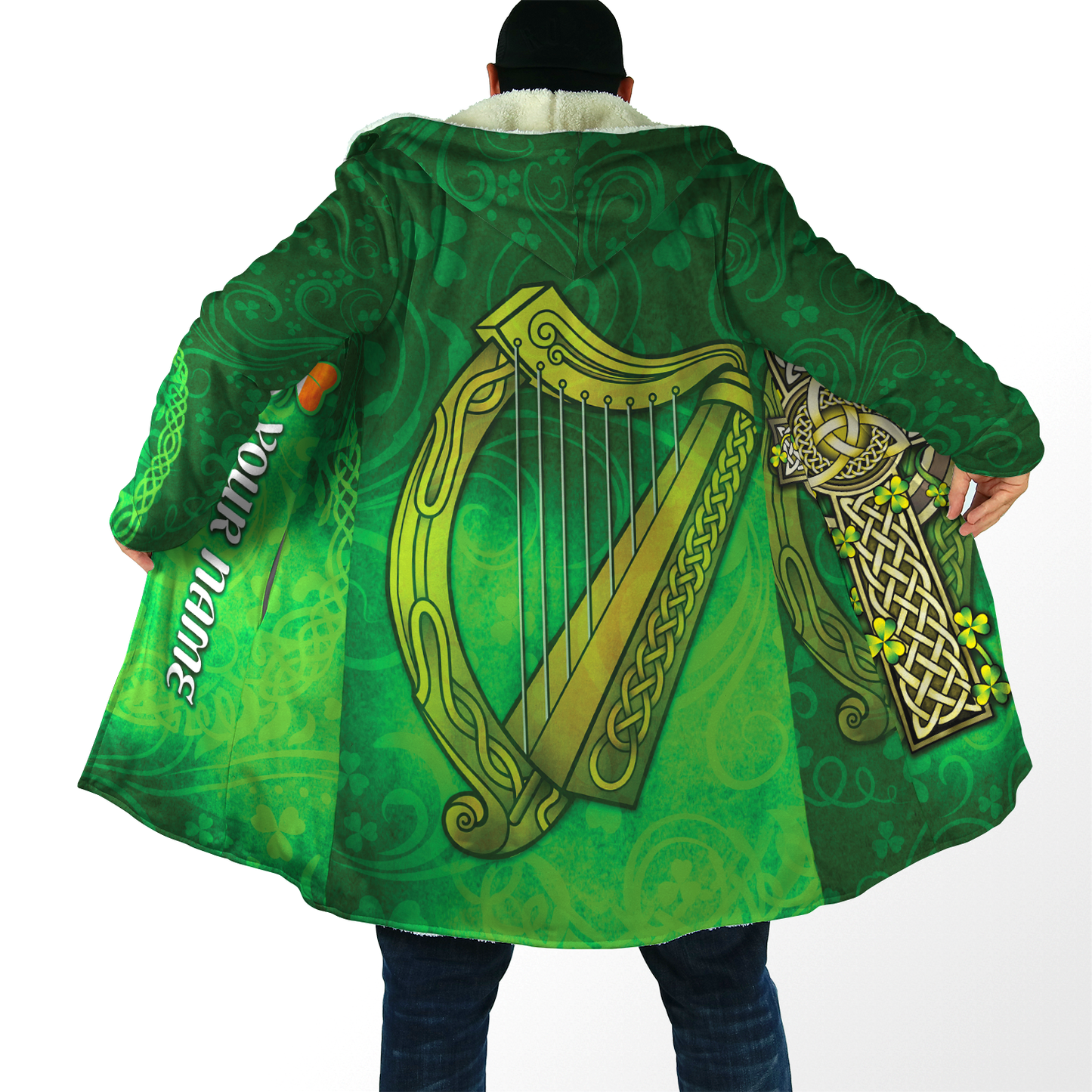 Premium Unisex Hoodie Custom Name Irish St.Patrick Celtic Cross And The Irish Harp ML