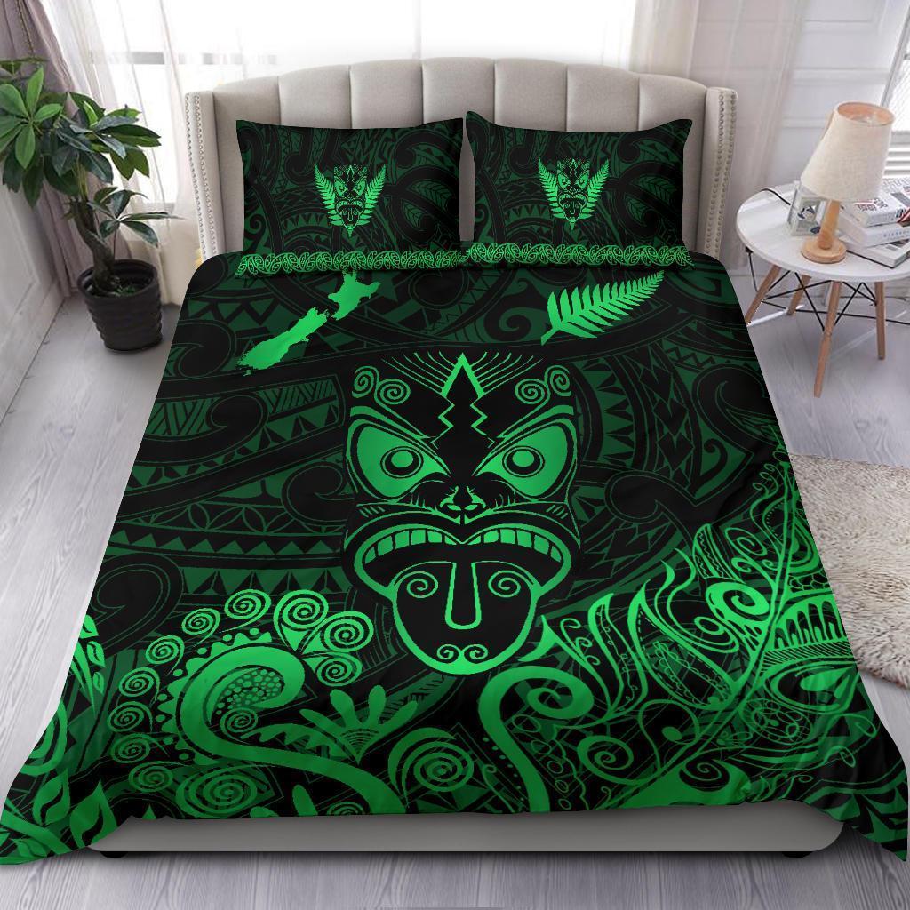 Maori Aotearoa Rugby Haka Bedding Set New Zealand Silver Fern Green