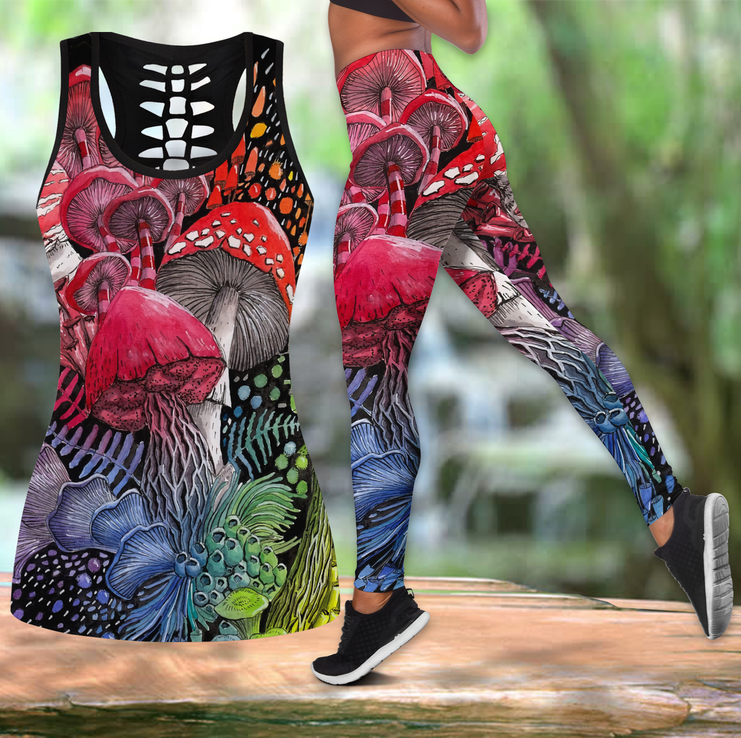 Mushroom Combo Tank Hollow + Legging JJ300304 - Amaze Style™-Apparel