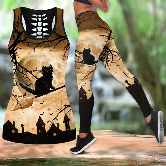 Black cat Tank Top And Legging
