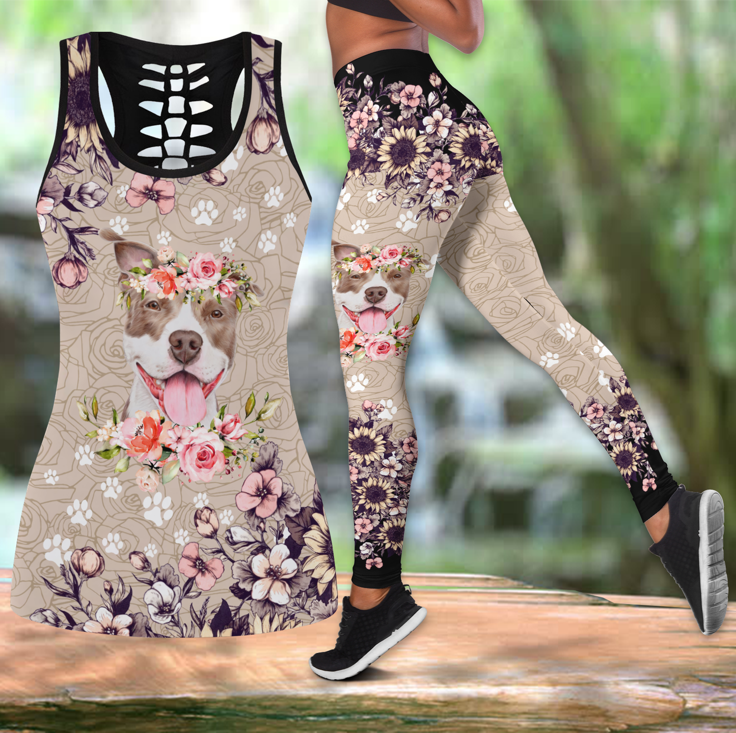 Pitbull Flower Crown Combo Tank + Legging TA032012 - Amaze Style™-Apparel