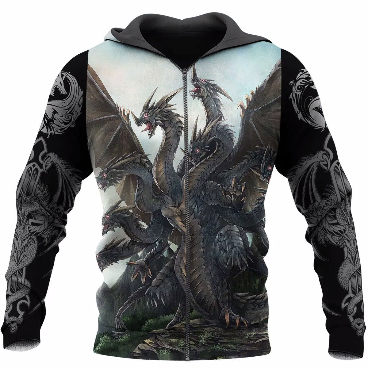 3D Tattoo and Dungeon Dragon Hoodie NM050968-Apparel-NM-Zip hoodie-S-Vibe Cosy™