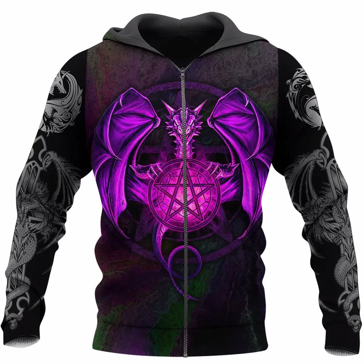 3D Tattoo and Dungeon Dragon Hoodie NM050969-Apparel-NM-Zip hoodie-S-Vibe Cosy™