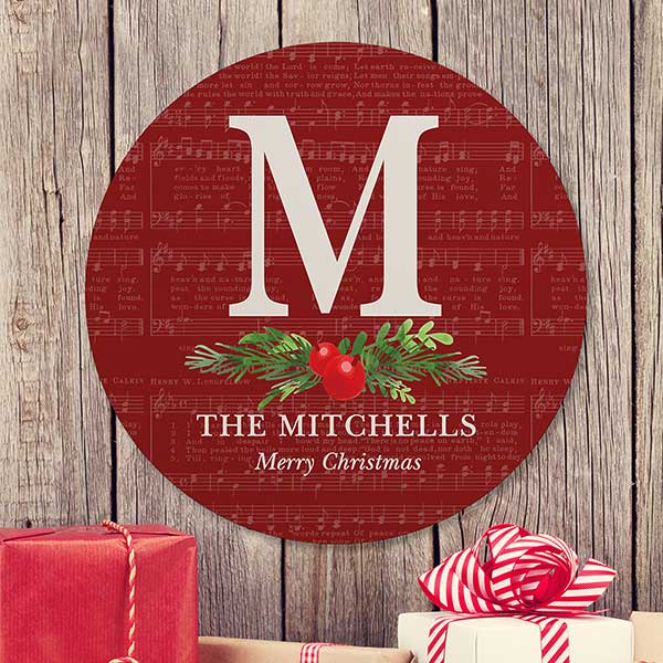 Nostalgic Noel Personalized Round Wooden Door Plate
