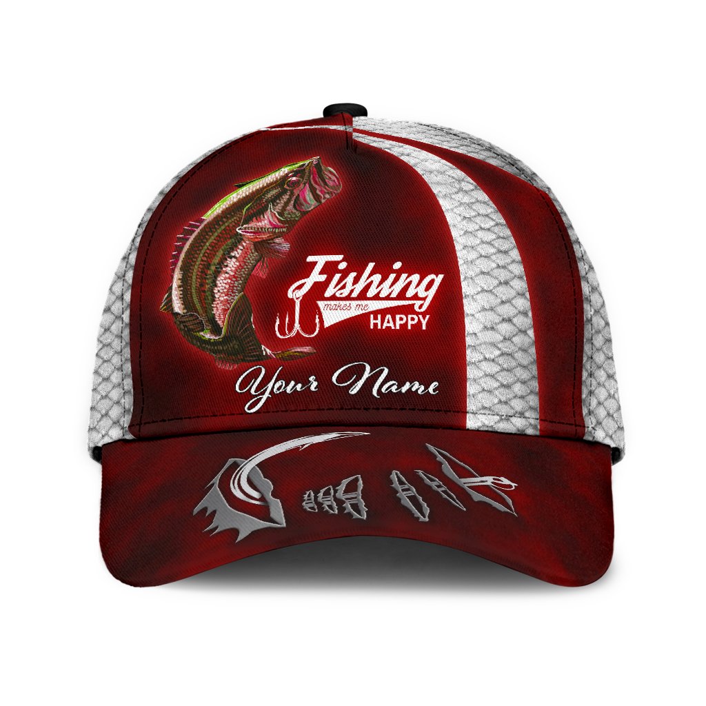 Custom Name Bass Fishing Red hat Hook 3D design print Cap NTN03072102
