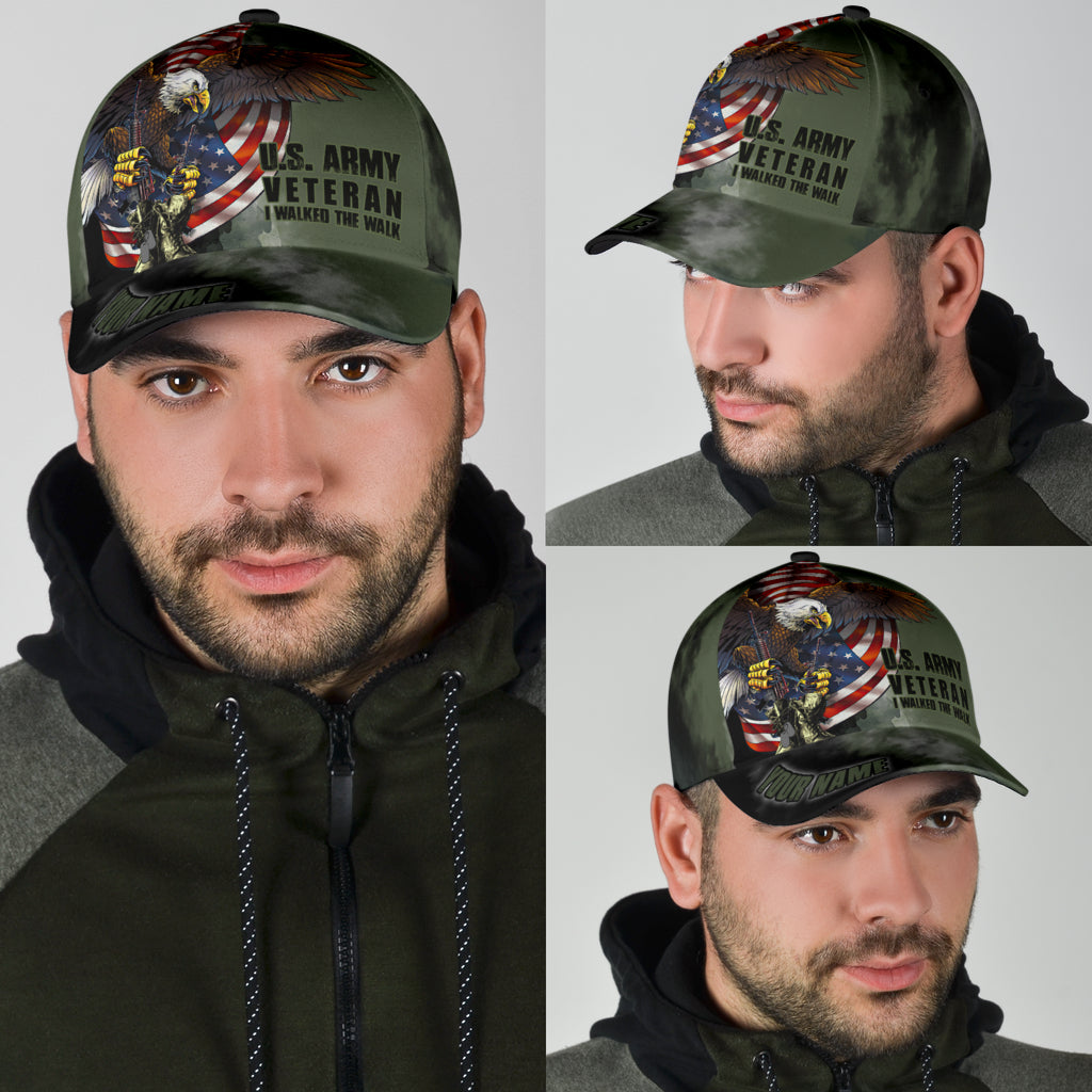 US Army Veteran American Flag Eagle Personalized Name Classic Cap