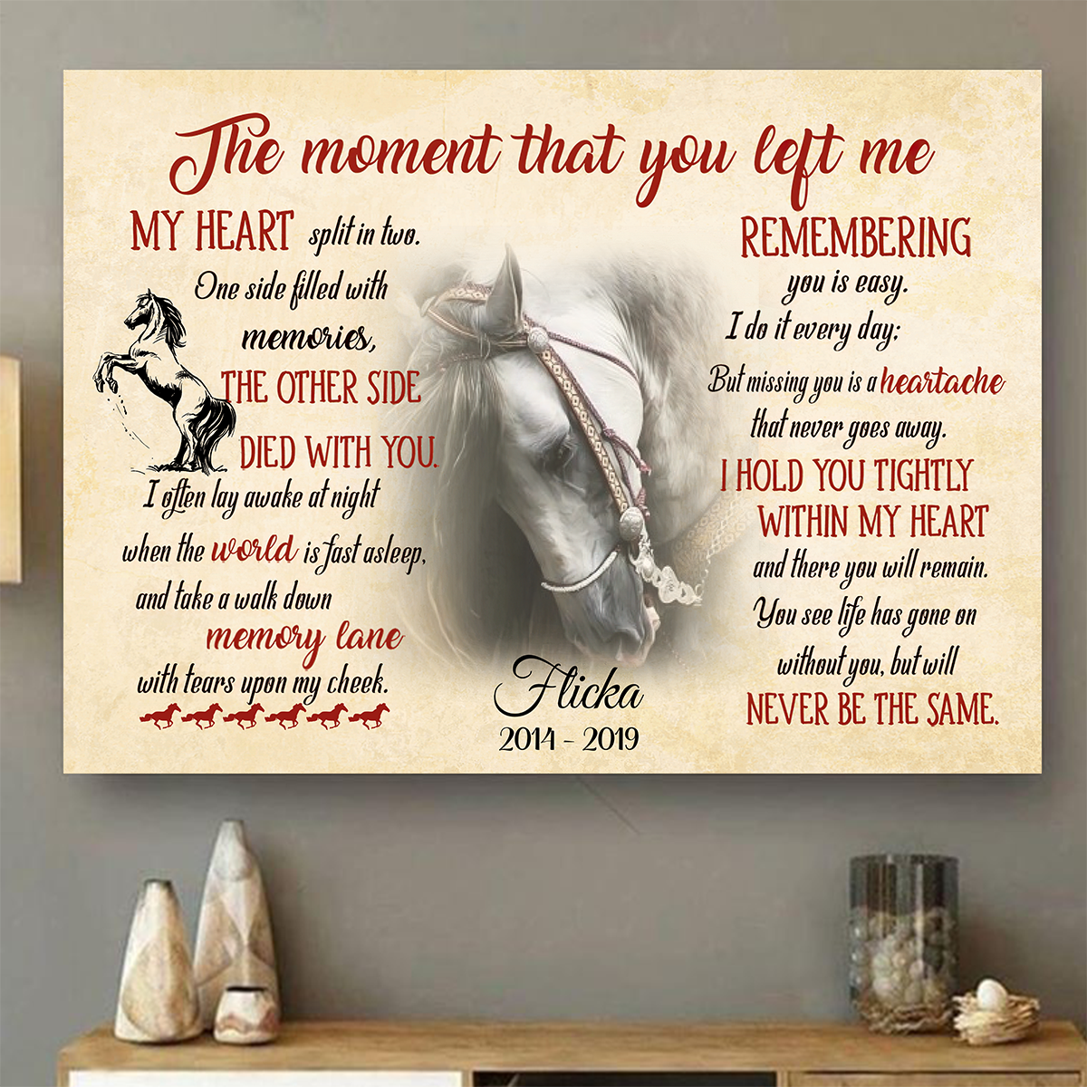 Customized The Moment That You Left Me Horse Pet Picture Frame Poster Memorial Gifts
