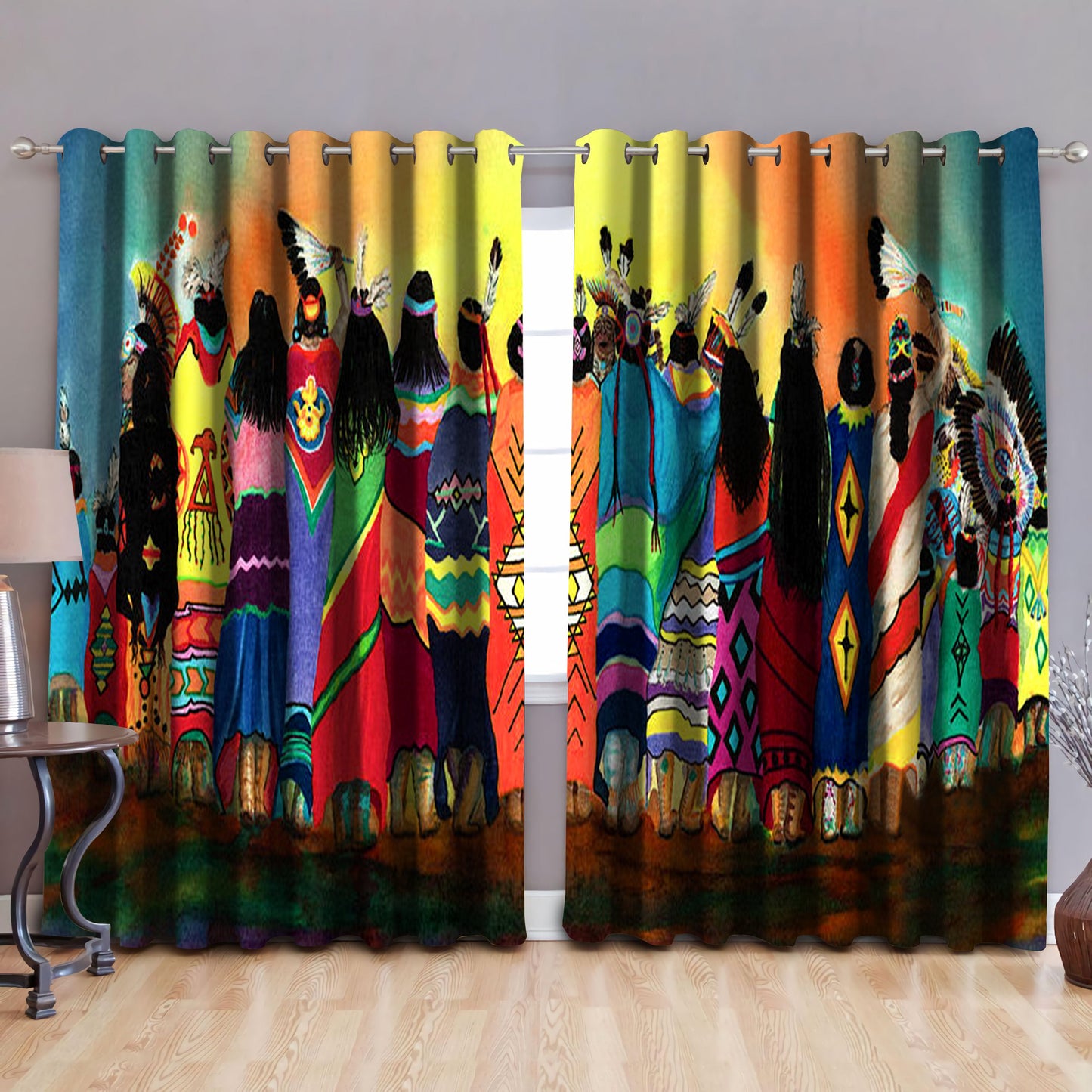 Pow Wow Native American Blackout Thermal Grommet Window Curtains Pi110501 - Amaze Style™-Curtains