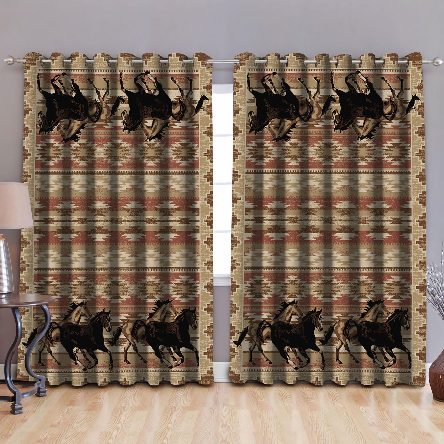 Native American Pattern Blackout Thermal Grommet Window Curtains Pi30052006