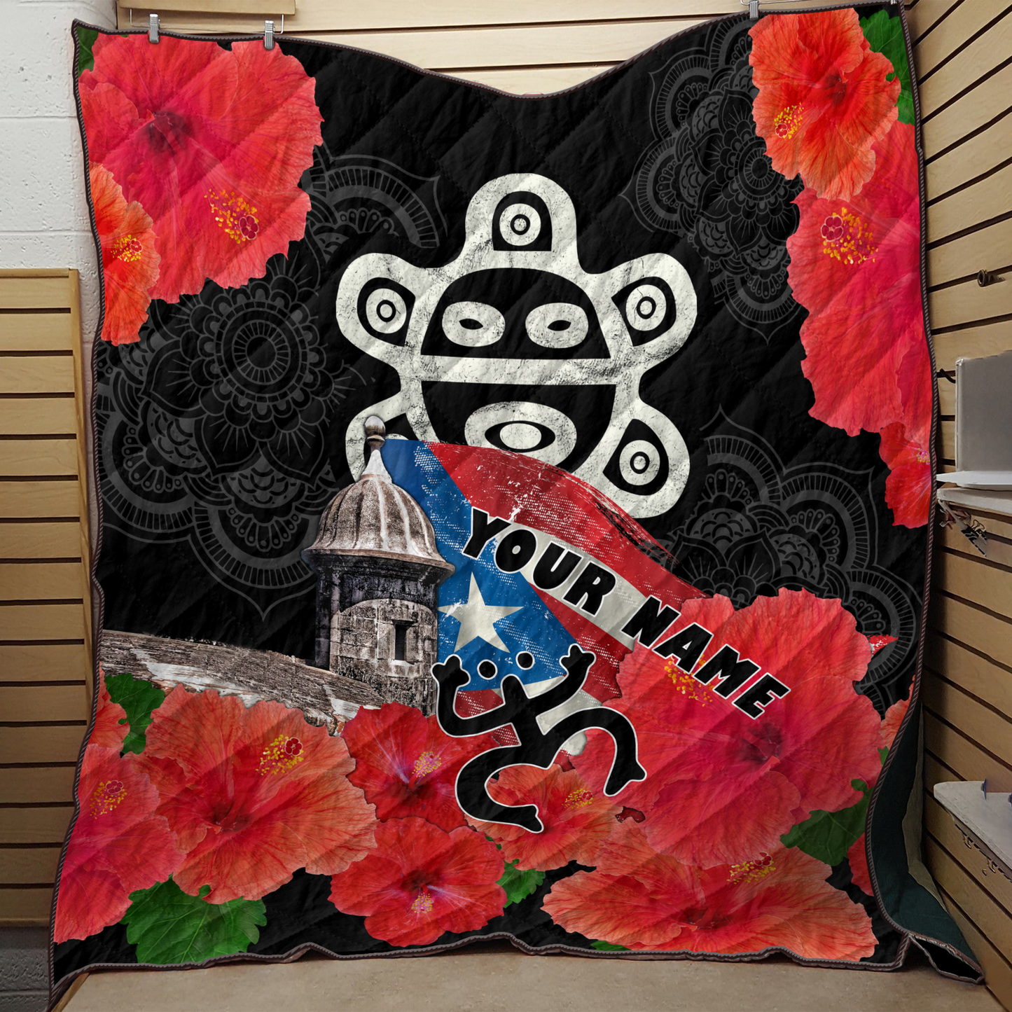 Customize Name Sol Taino Puerto Rico Quilt Blanket