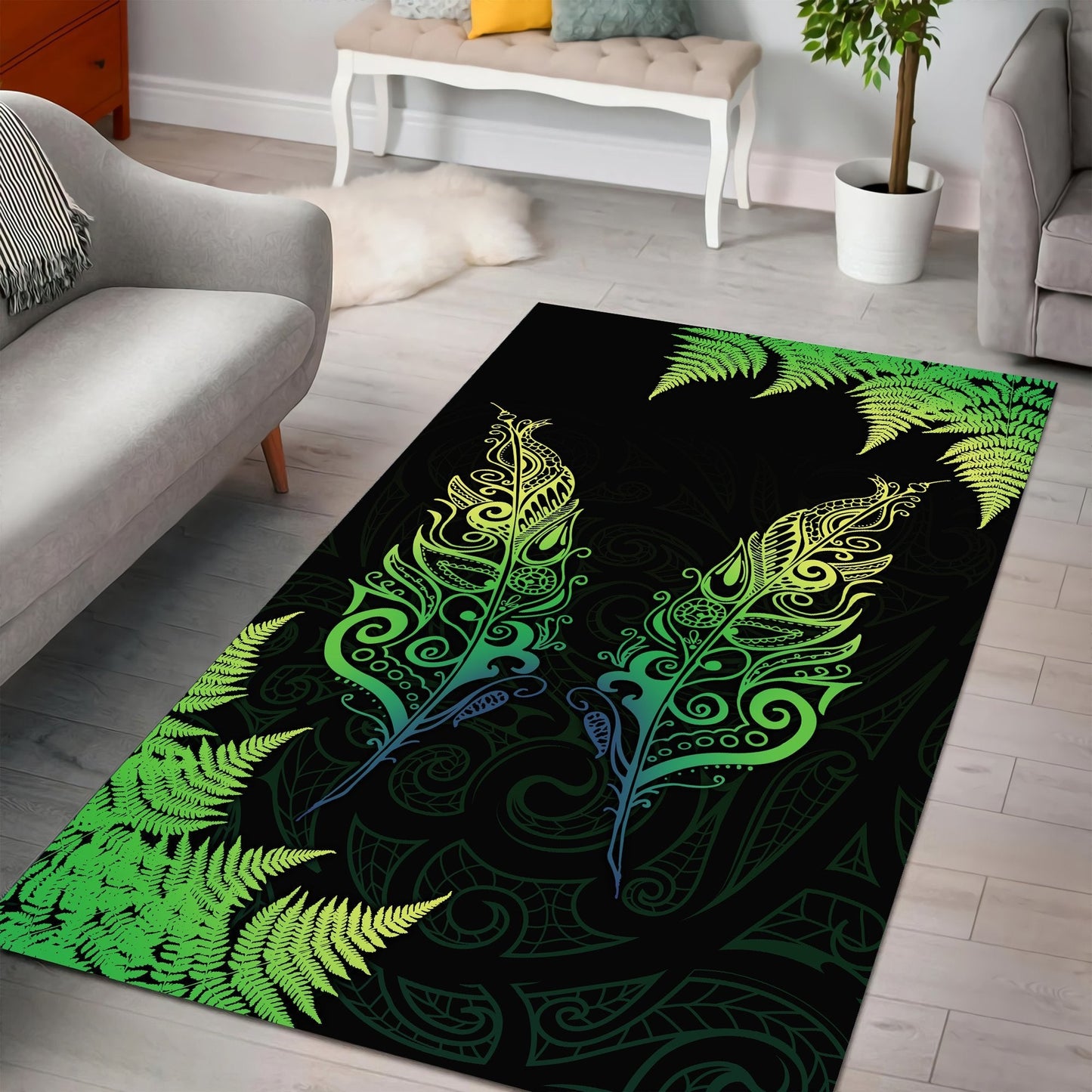 New Zealand Aotearoa Light Silver Fern Rug ML