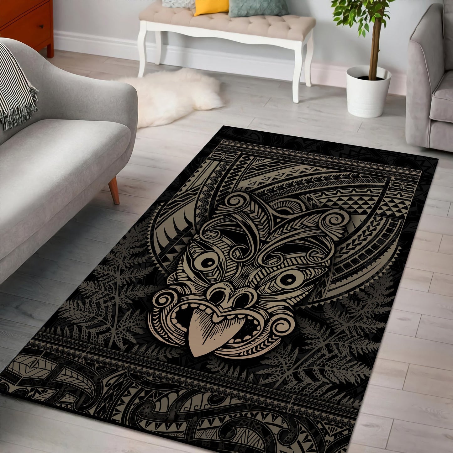 Maori Haka Dance Brown Rug TN TNA15072101.S3