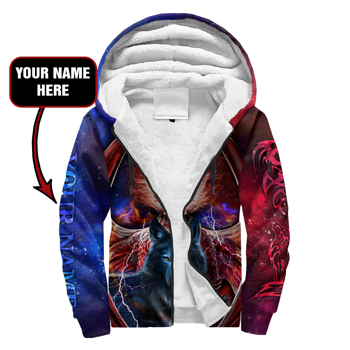 Dragon And Wolf 3D Over Printed Hoodie Custom Name