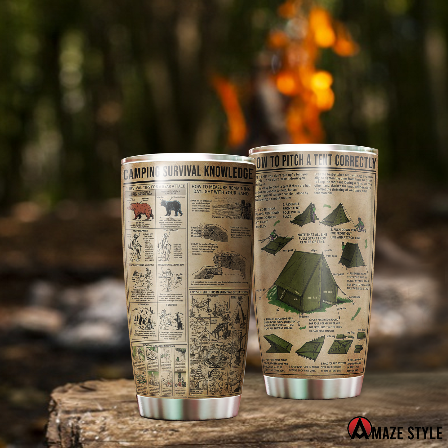 Camping Survival Knowledge Limited by SUN Tumbler 20 Oz SU240304 - Amaze Styleβ’-