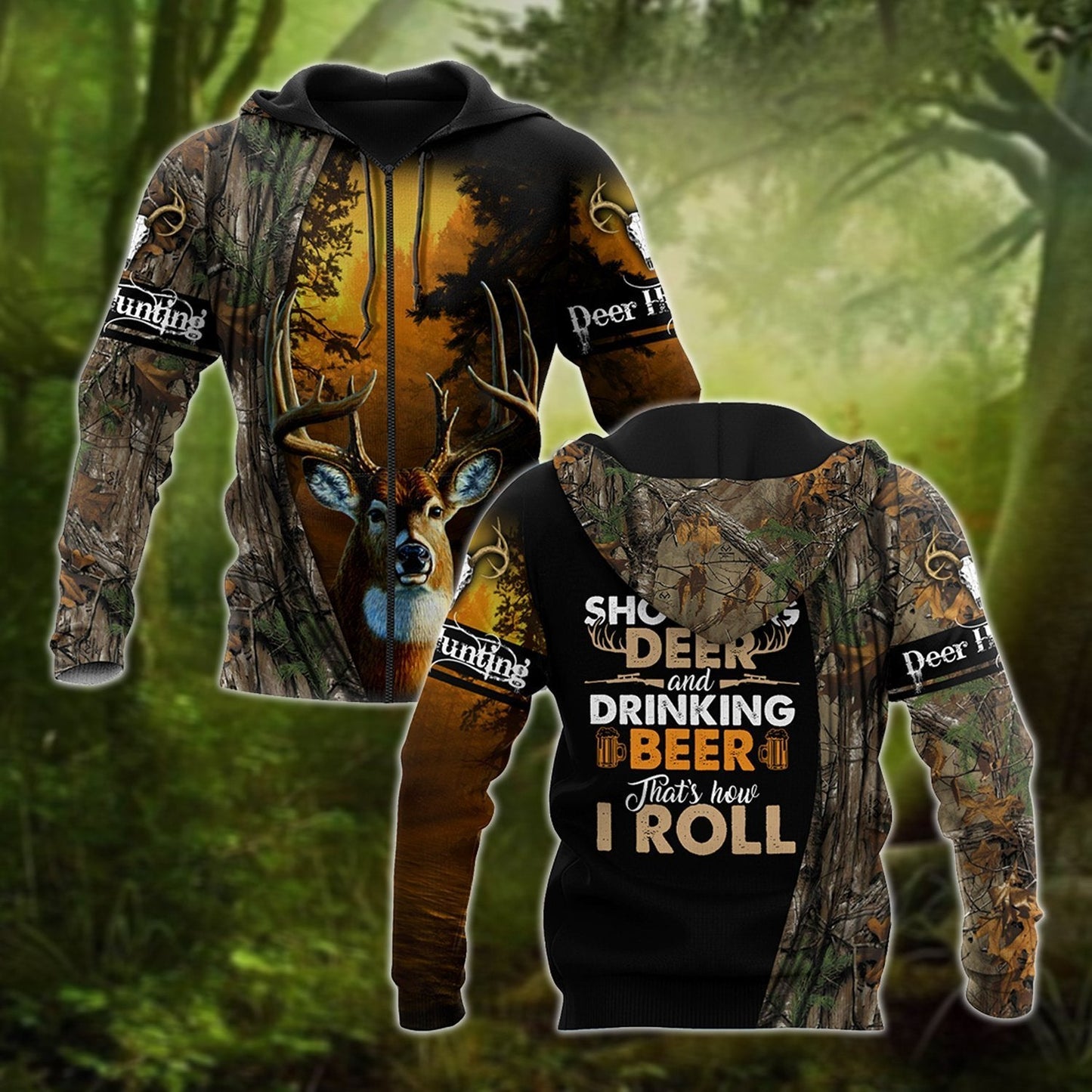 Hunting Deer and Drinking Beer 3D All Over Print Hoodie