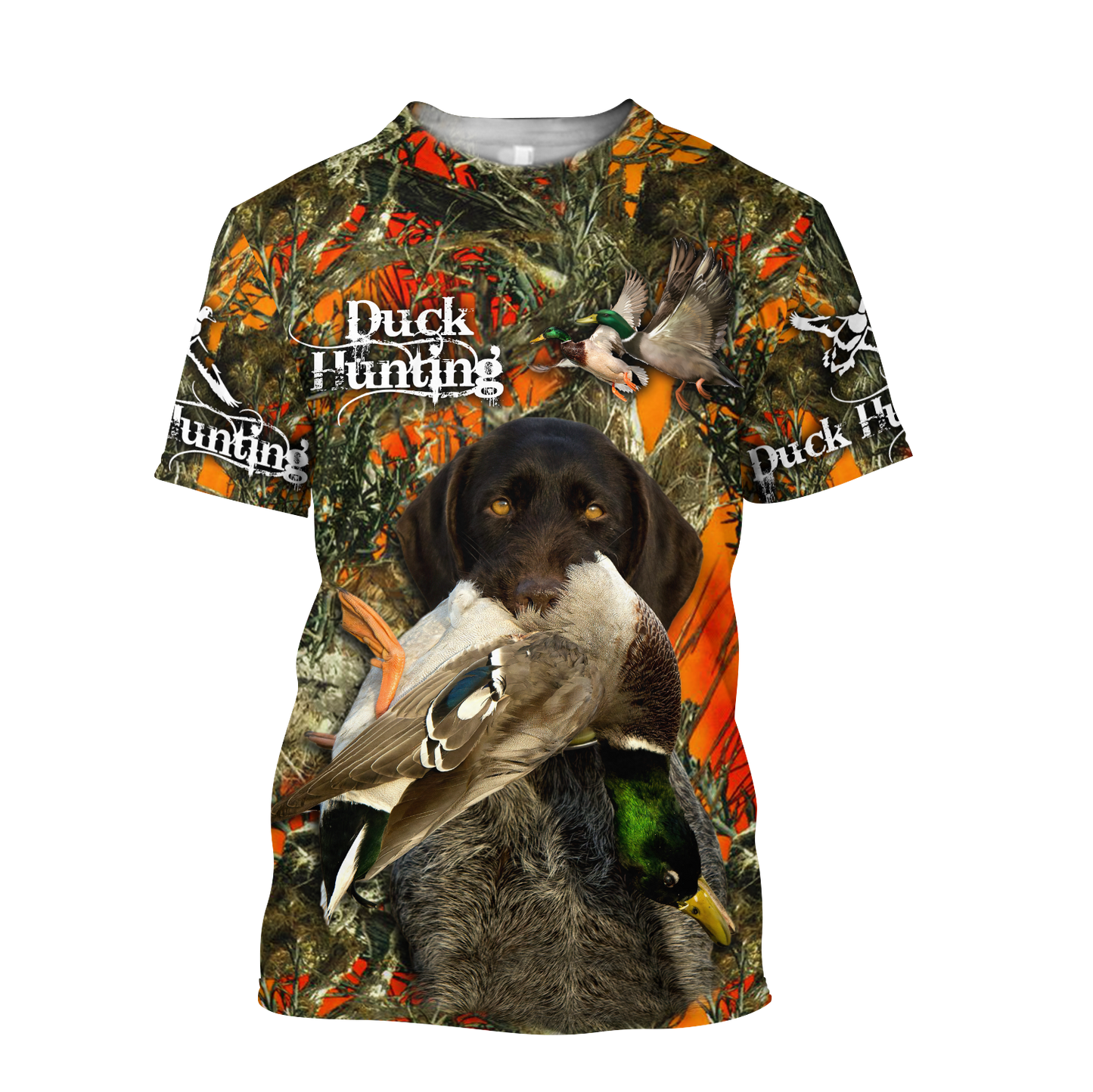 Personalized Name Hunting 3D Unisex Shirts Duck Hunting Labrador Retriever Orange Camo
