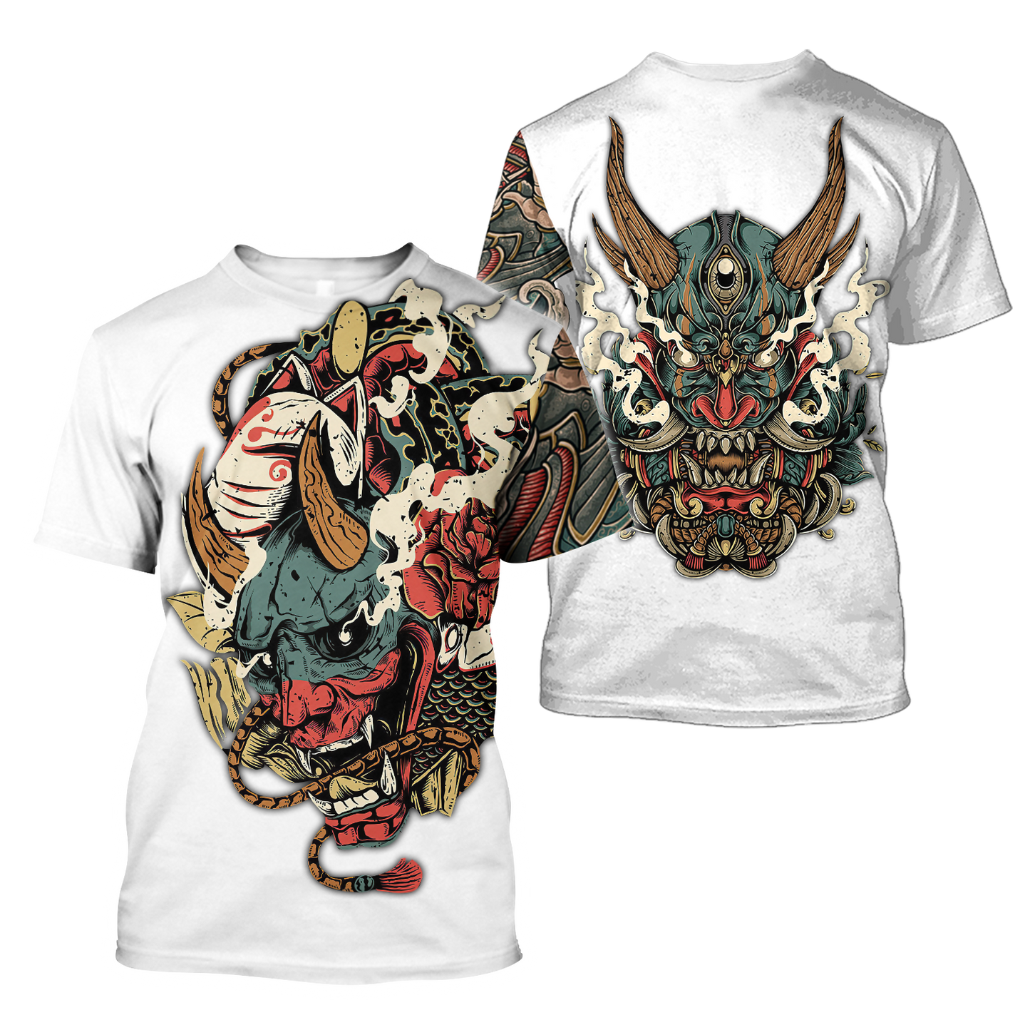 Oni Mask White Tattoo 3D All Over Printed Shirt for Men and Women