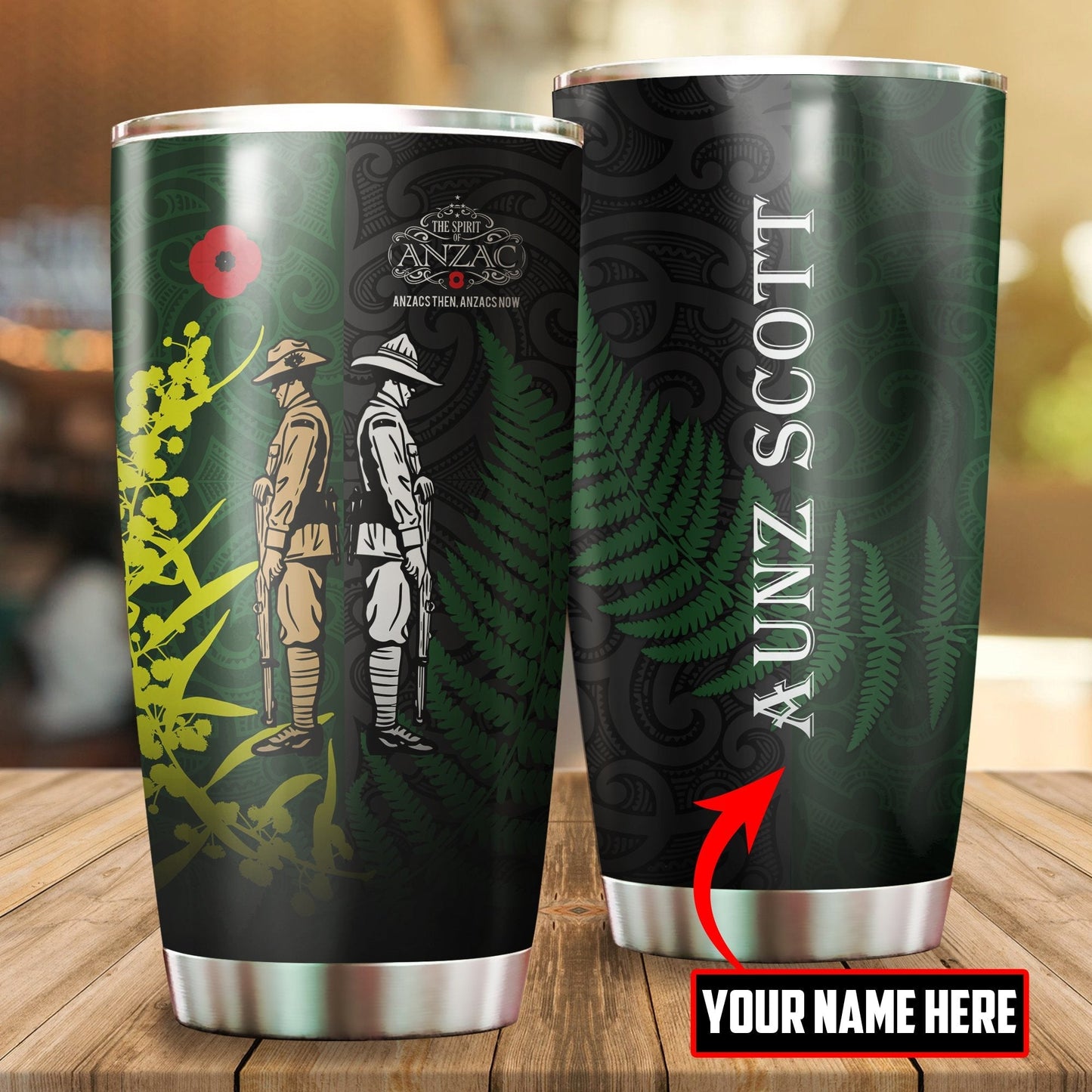 Tmarc Tee Anzac day custom name fern-wattle Stainless Steel Tumbler 20 Oz