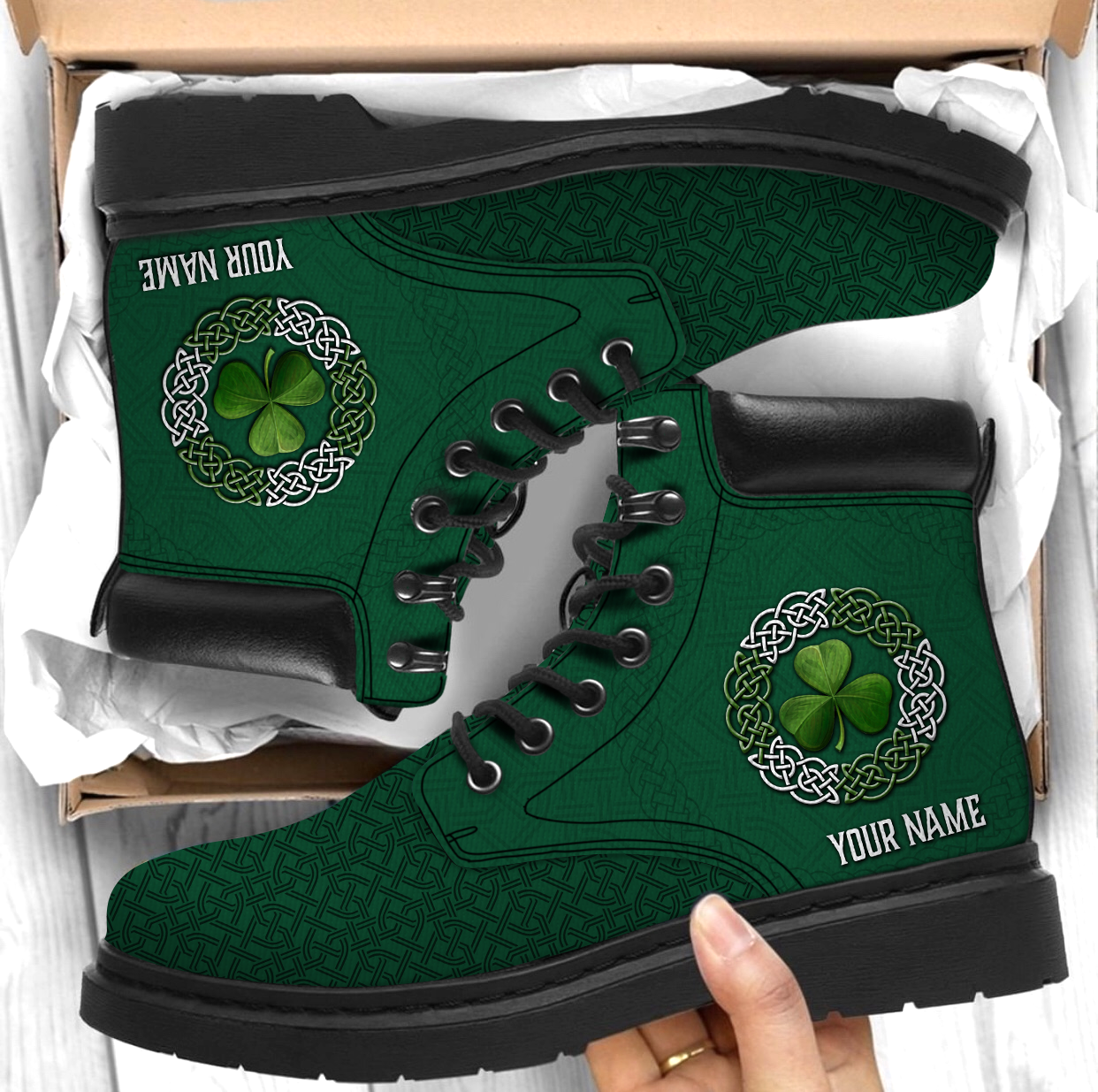 Customize Name 3D Irish Boots Shamrock