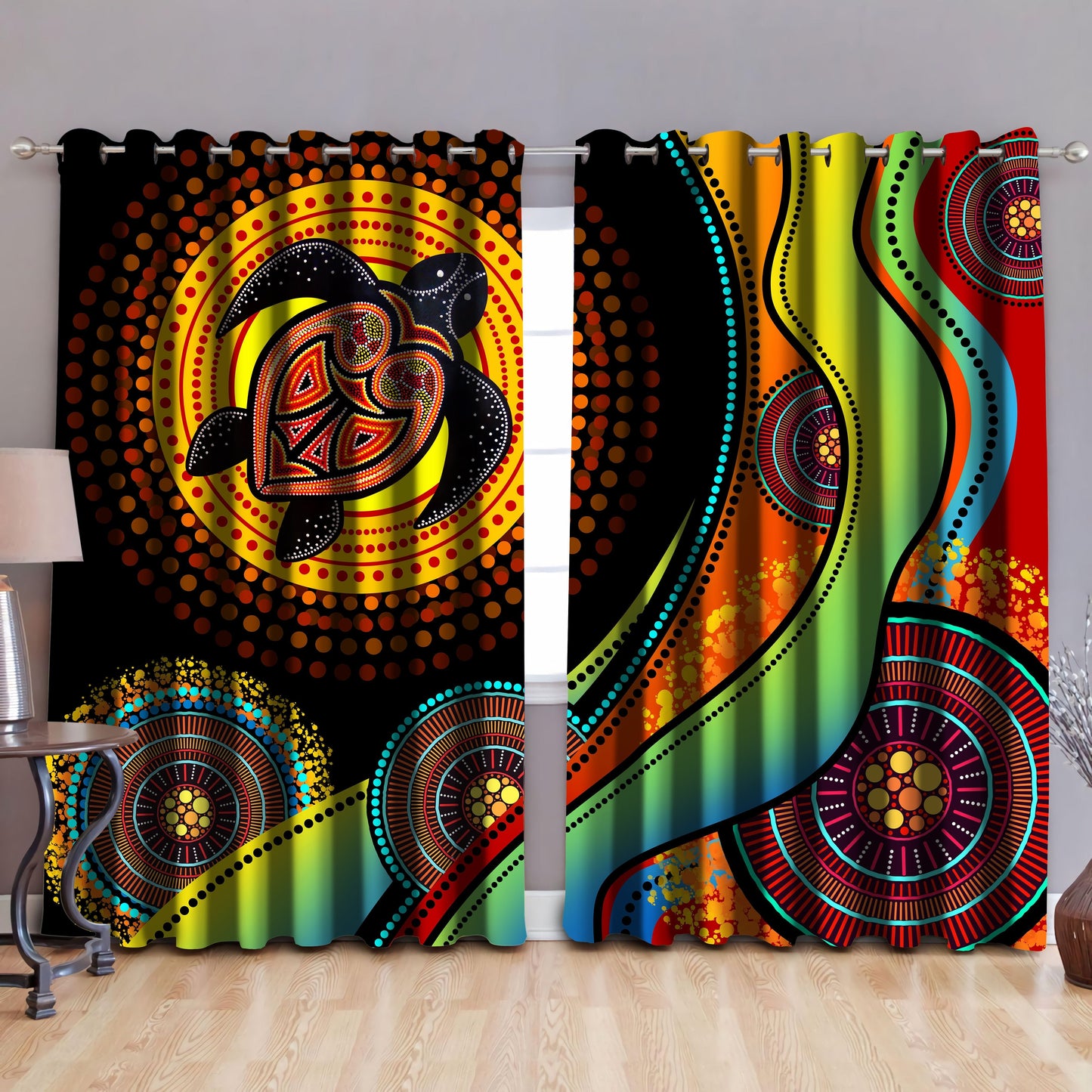Aboriginal Turtles Painting Art Thermal Grommet Window Curtains