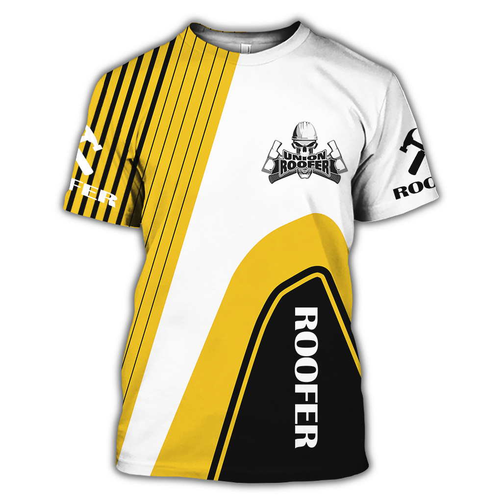 Premium Yellow And White 3D Printed Roofer Shirts MEI
