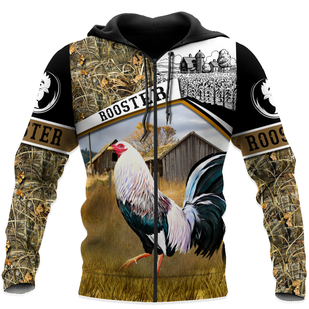 Rooster 3D All Over Printed Unisex Deluxe Hoodie ML
