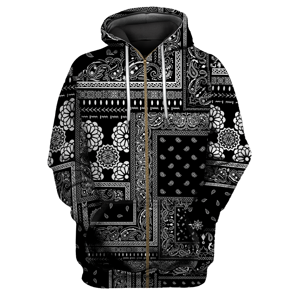 Paisley Bandana Vibe with Black White tone Street Style 3D All Over Printed