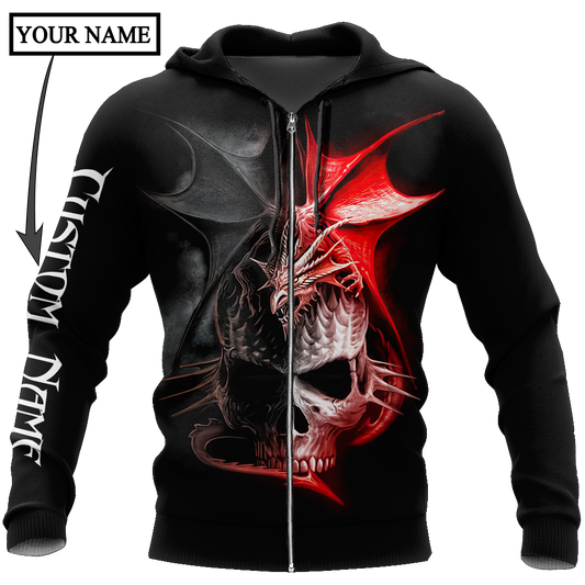 Dragon Skull 3D Hoodie Shirt For Men And Women Custom Name
