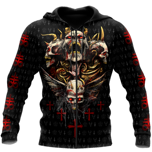 Red Eyes Skull Hoodie For Men And Women