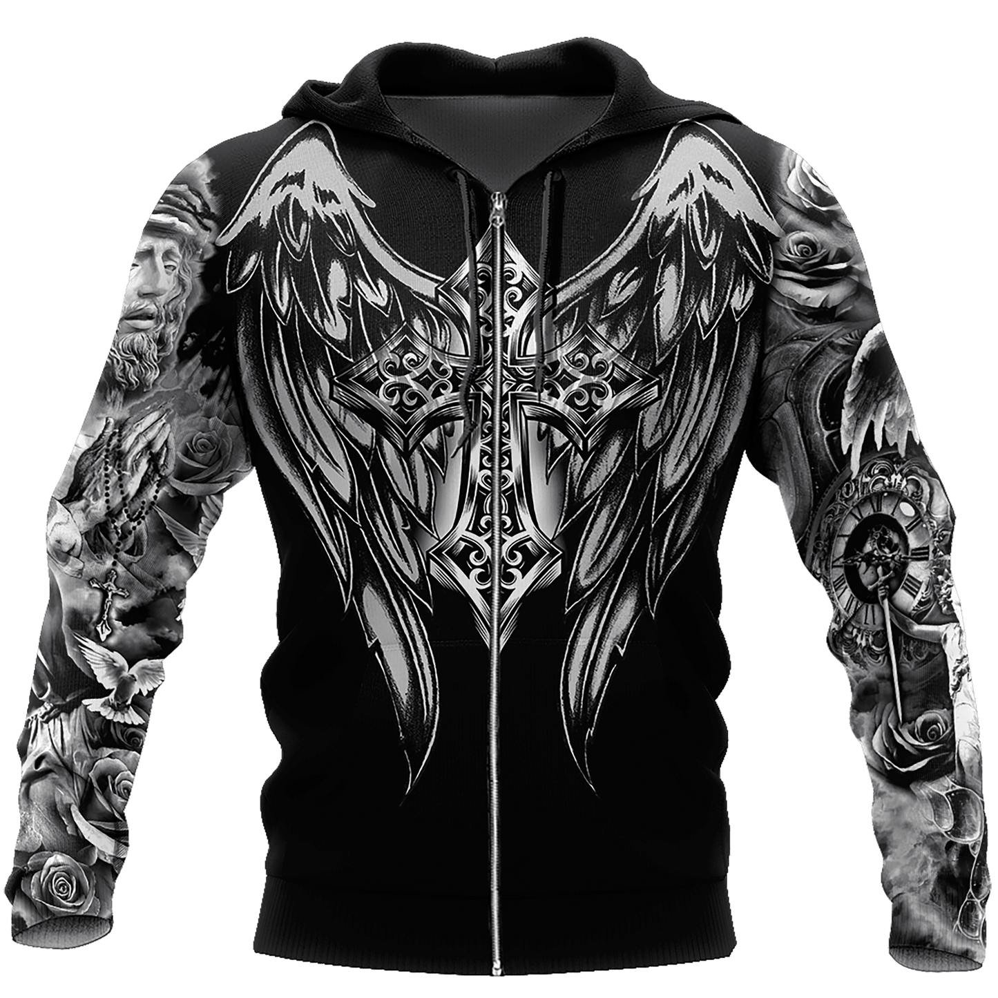 Jesus Christ Cross and Wings Black 3D Printed Hoodie, T-Shirt for Men and Women