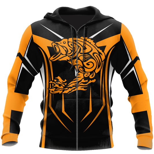 Bass Fishing maori stainless steel fishing hook orange 3d print shirts
