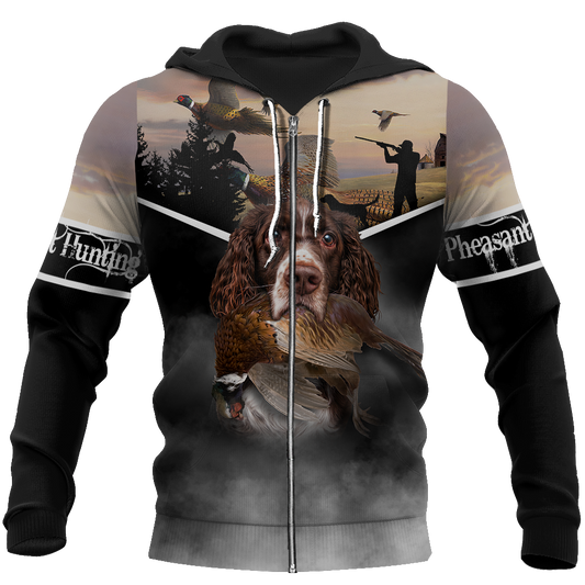 Pheasant Hunting Springer Spaniel 3D All Over Printed Shirts For Men And Women JJ180103-Apparel-MP-Zipped Hoodie-S-Vibe Cosy™