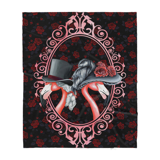 Custom Blanket Beautiful Victorian Flamingo Couple Sherpa Blanket MEI