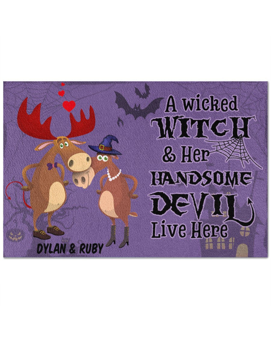 Moose A Wicked Witch And Her Devil Personalized Doormat Welcome Mat, Best Gift For Home Decoration
