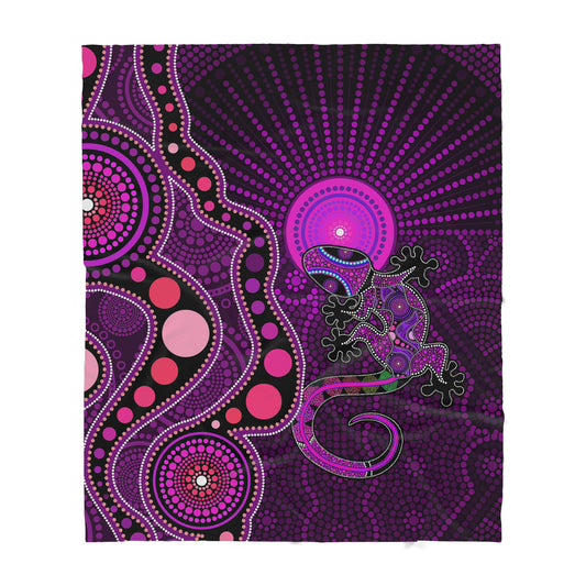 Australian Aboriginal Purple Lizard and Sun Sherpa Blanket HC