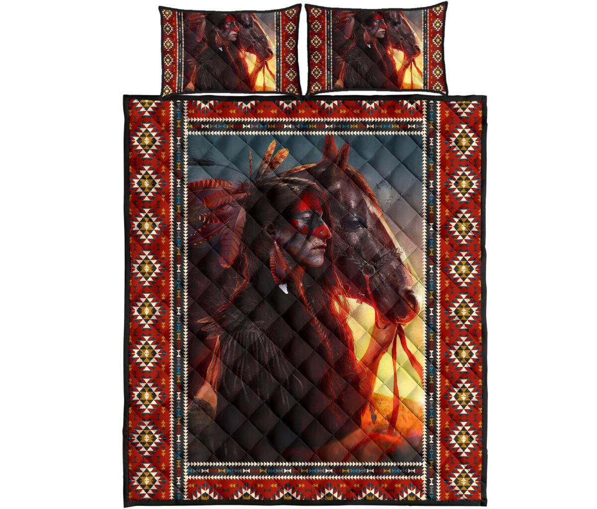 Native American Man And Horse Quilt Bedding Set NTN08102001S-MEI