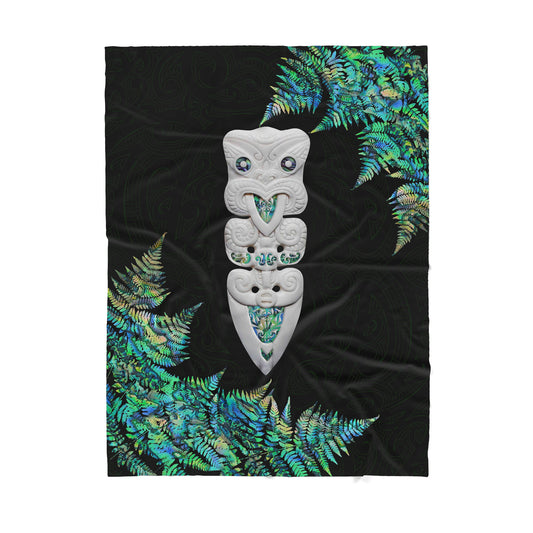 Custom Blanket Hei Taiaha Silver Fern Paua Shell - Maori Sherpa Blanket DL